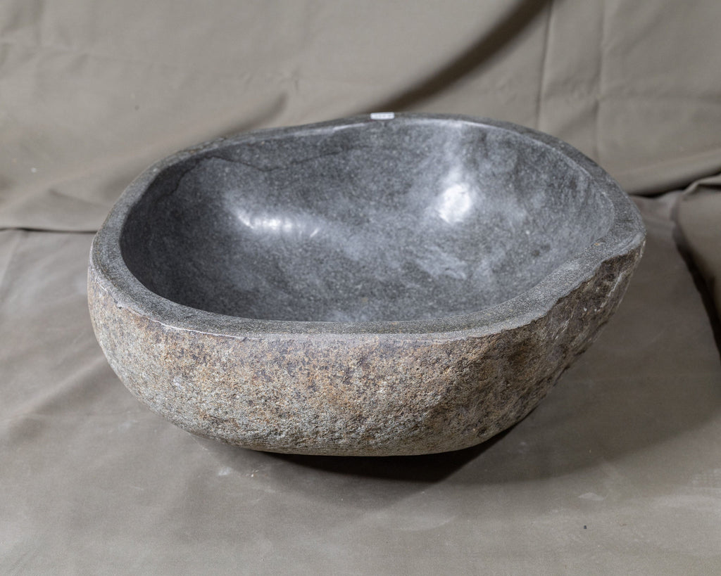 Natural Stone Oval Vessel Sink | River Stone Gray Wash Bowl #37  size is 15.5" W x 14" D x 5.75" H