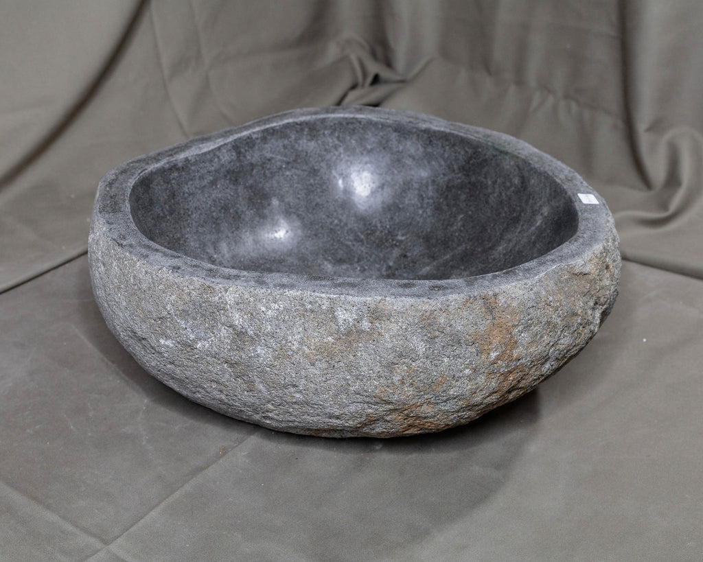 Natural Stone Oval Vessel Sink | River Stone Gray Wash Bowl #46 size 15" W x 14" D x 6" H
