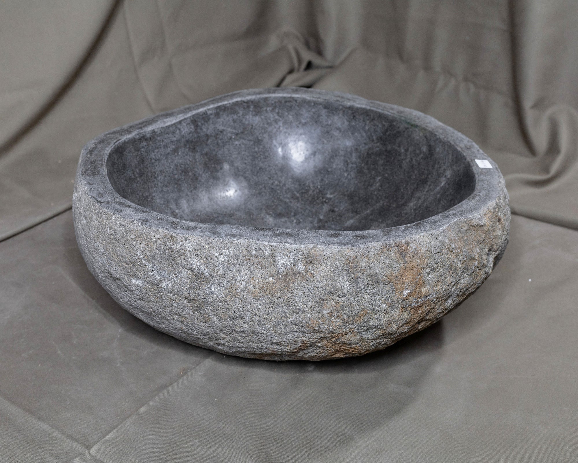 Natural Stone Oval Vessel Sink | River Stone Gray Wash Bowl #46 size 15" W x 14" D x 6" H
