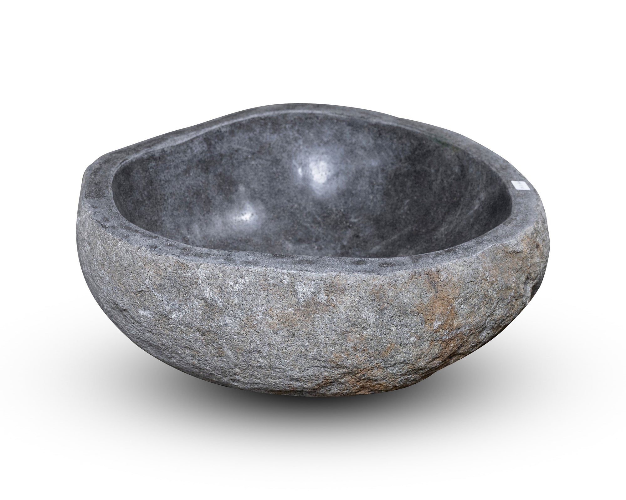 Natural Stone Oval Vessel Sink | River Stone Gray Wash Bowl #46 size 15" W x 14" D x 6" H