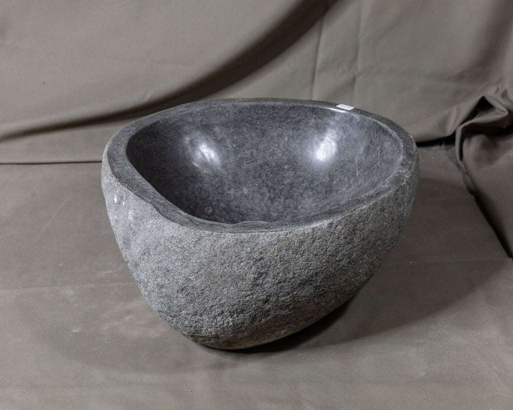 Natural Stone Oval Vessel Sink | River Stone Gray Wash Bowl #58 size is 13.5" W x 13" D x 6" H