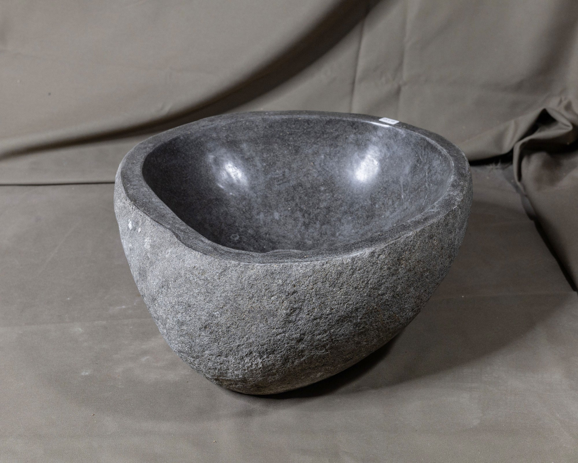 Natural Stone Oval Vessel Sink | River Stone Gray Wash Bowl #58 size is 13.5" W x 13" D x 6" H