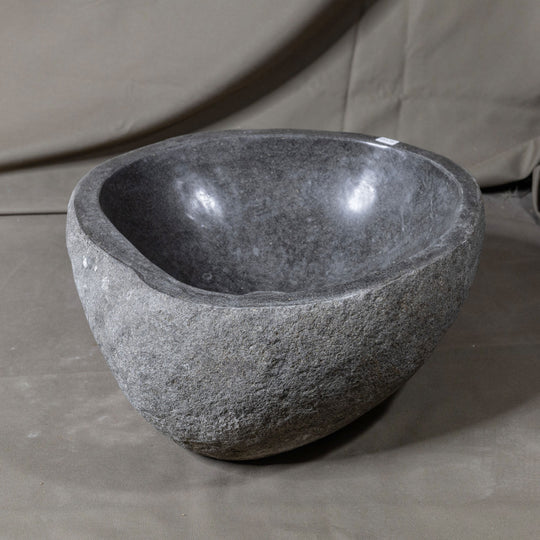 Natural Stone Oval Vessel Sink | River Stone Gray Wash Bowl #58 size is 13.5