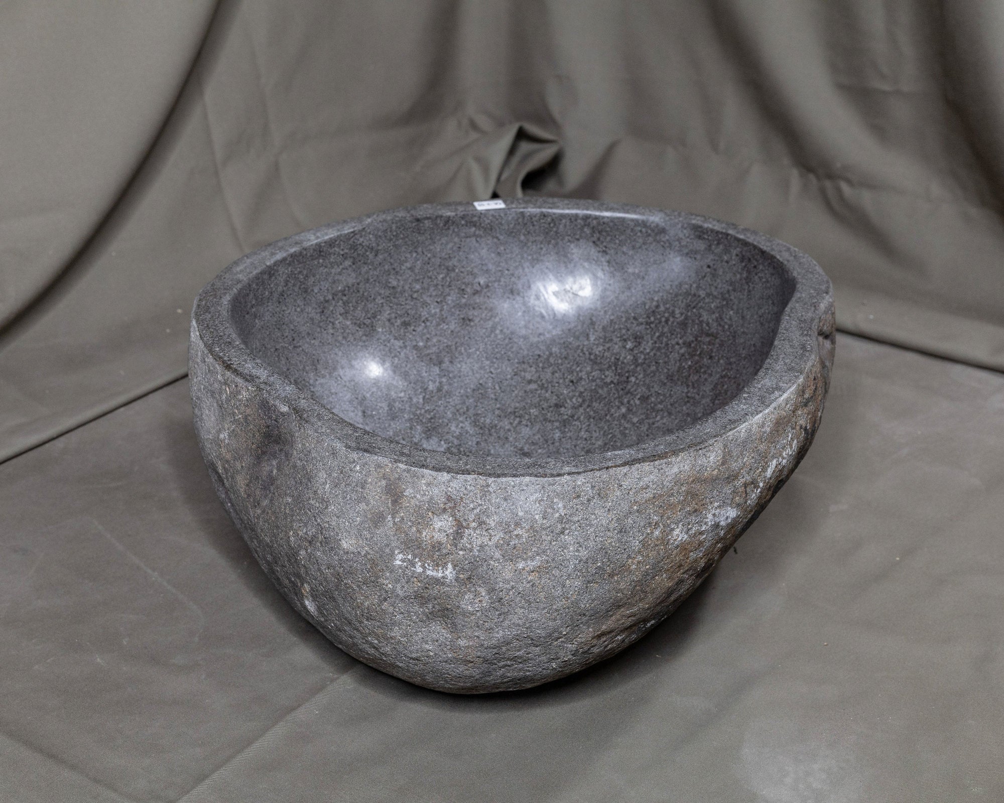 Natural Stone Oval Vessel Sink | River Stone Gray Wash Bowl #59 size is 15" W x 13.5" D x 6" H