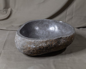 Natural Stone Oval Vessel Sink | River Stone Gray Wash Bowl #59 size is 15" W x 13.5" D x 6" H