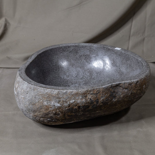 Natural Stone Oval Vessel Sink | River Stone Gray Wash Bowl #59 size is 15
