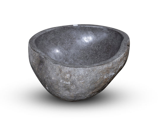 Natural Stone Oval Vessel Sink | River Stone Gray Wash Bowl #59 size is 15" W x 13.5" D x 6" H