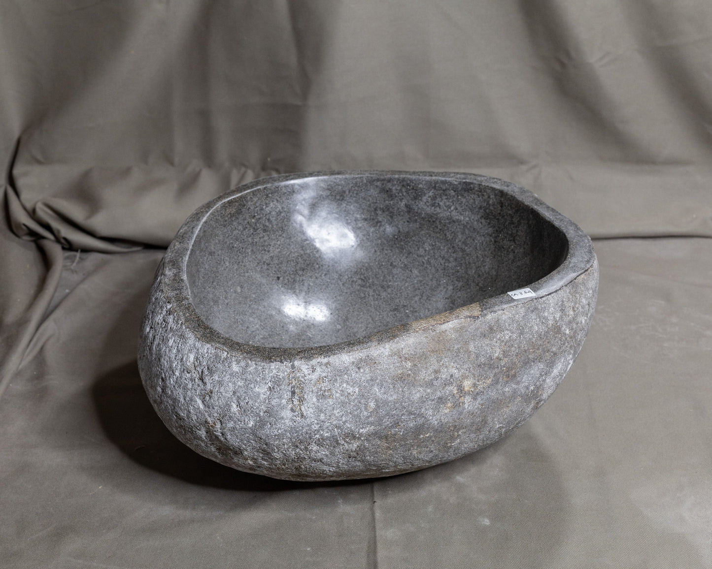 Natural Stone Oval Vessel Sink | River Stone Gray Wash Bowl #62 size is 15" W x 14" D x 6" H