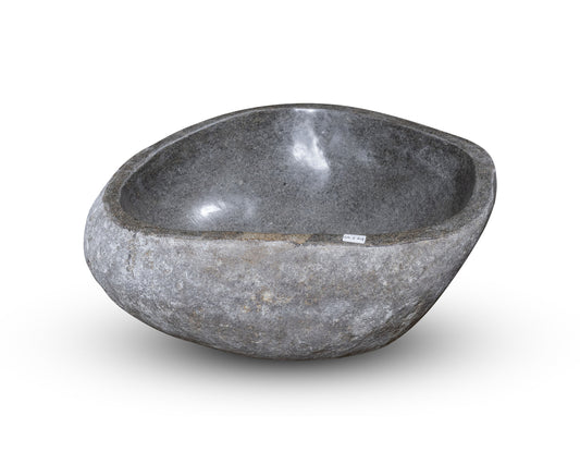 Natural Stone Oval Vessel Sink | River Stone Gray Wash Bowl #62 size is 15" W x 14" D x 6" H