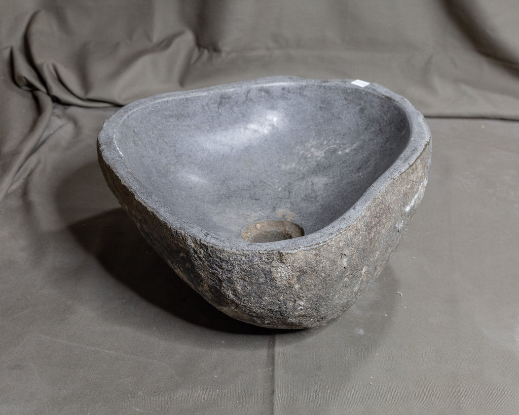Natural Stone Oval Vessel Sink | River Stone Gray Wash Bowl #64 size is 15.5" W x 12.5" D x 6" H
