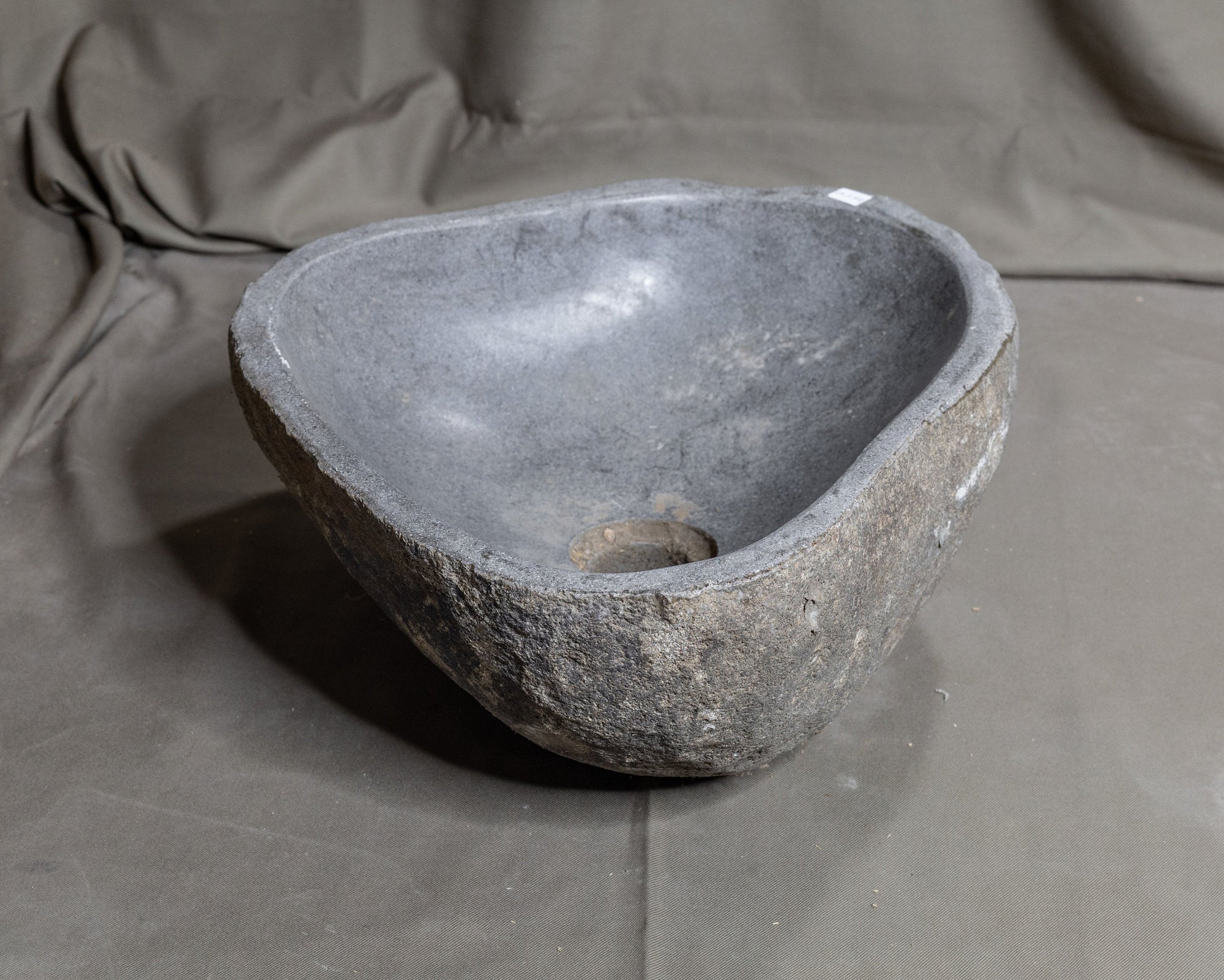 Natural Stone Oval Vessel Sink | River Stone Gray Wash Bowl #64 size is 15.5" W x 12.5" D x 6" H