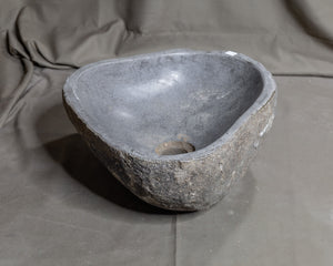 Natural Stone Oval Vessel Sink | River Stone Gray Wash Bowl #64 size is 15.5" W x 12.5" D x 6" H
