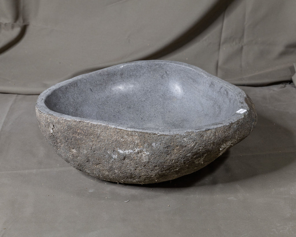 Natural Stone Oval Vessel Sink | River Stone Gray Wash Bowl #64 size is 15.5" W x 12.5" D x 6" H