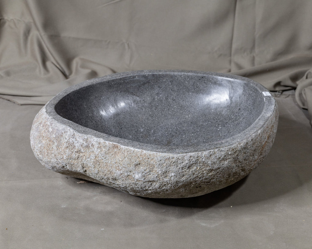 Natural Stone Oval Vessel Sink | River Stone Gray Wash Bowl #68 size is 16.5" W x 13.5" D x 6" H