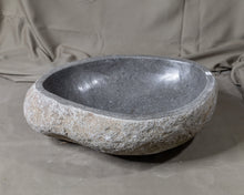 Load image into Gallery viewer, Natural Stone Oval Vessel Sink | River Stone Gray Wash Bowl #68 size is 16.5&quot; W x 13.5&quot; D x 6&quot; H
