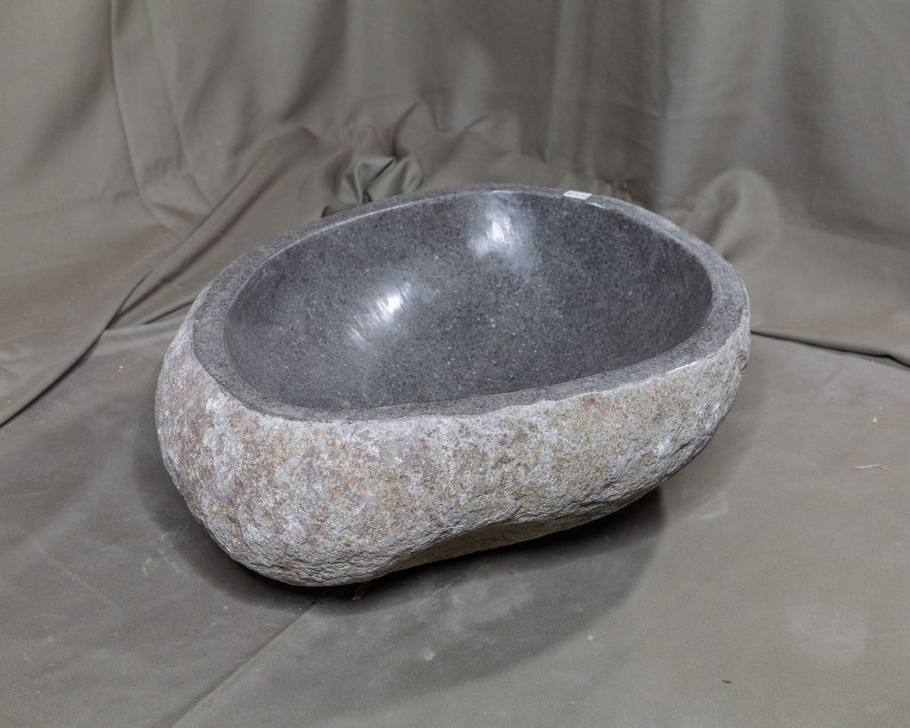 Natural Stone Oval Vessel Sink | River Stone Gray Wash Bowl #68 size is 16.5" W x 13.5" D x 6" H