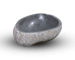 Natural Stone Oval Vessel Sink | River Stone Gray Wash Bowl #68 size is 16.5" W x 13.5" D x 6" H