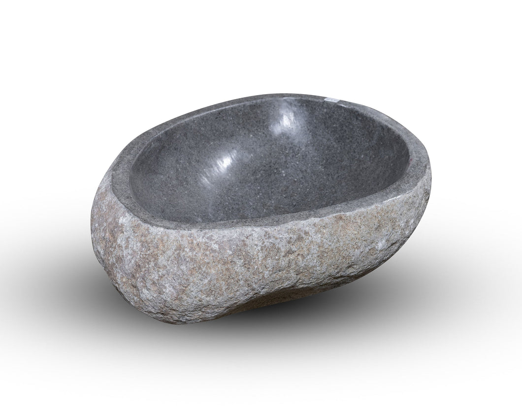 Natural Stone Oval Vessel Sink | River Stone Gray Wash Bowl #68 size is 16.5
