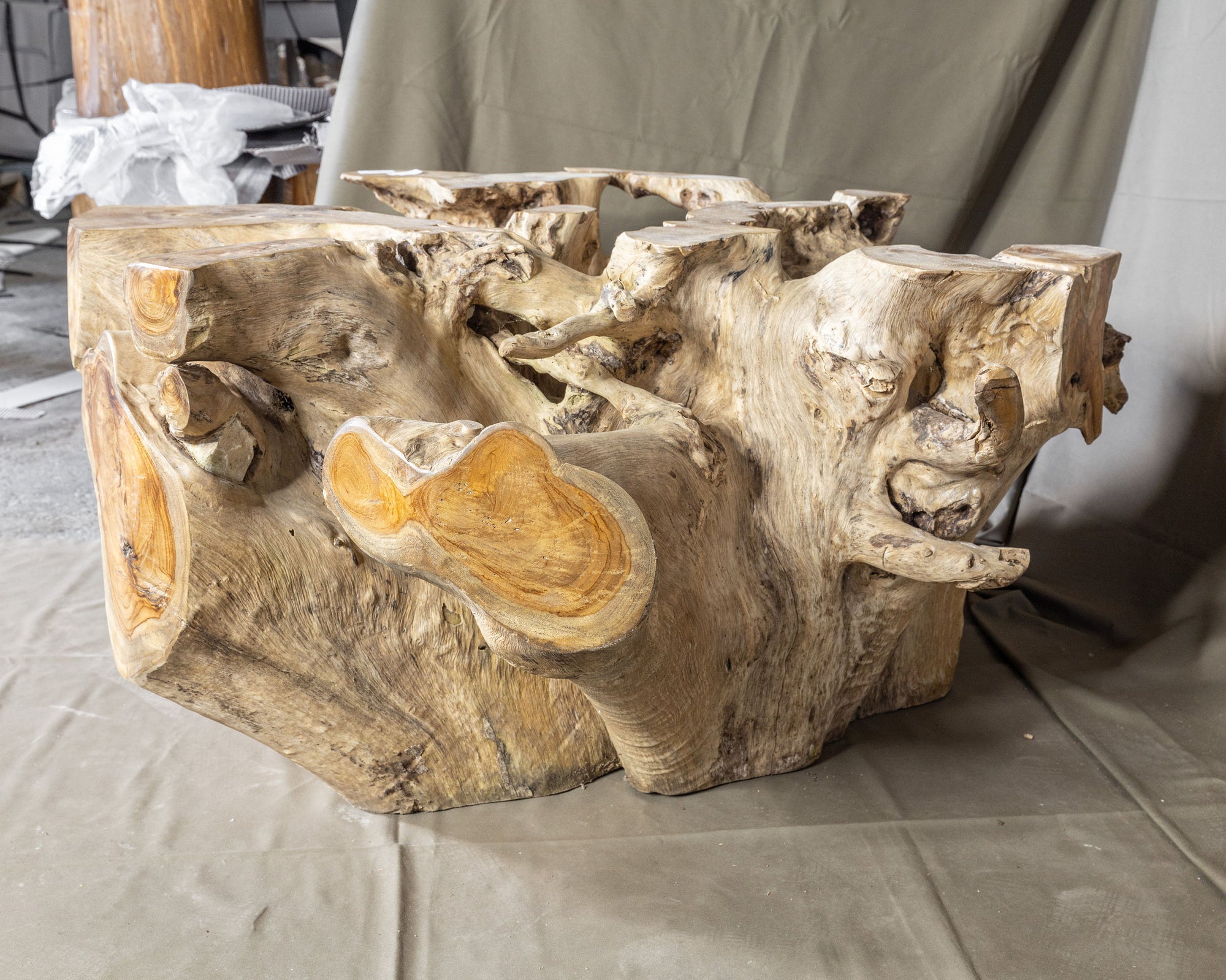 No. 2 Reclaimed Teak Root Square Glass Top Coffee Table
