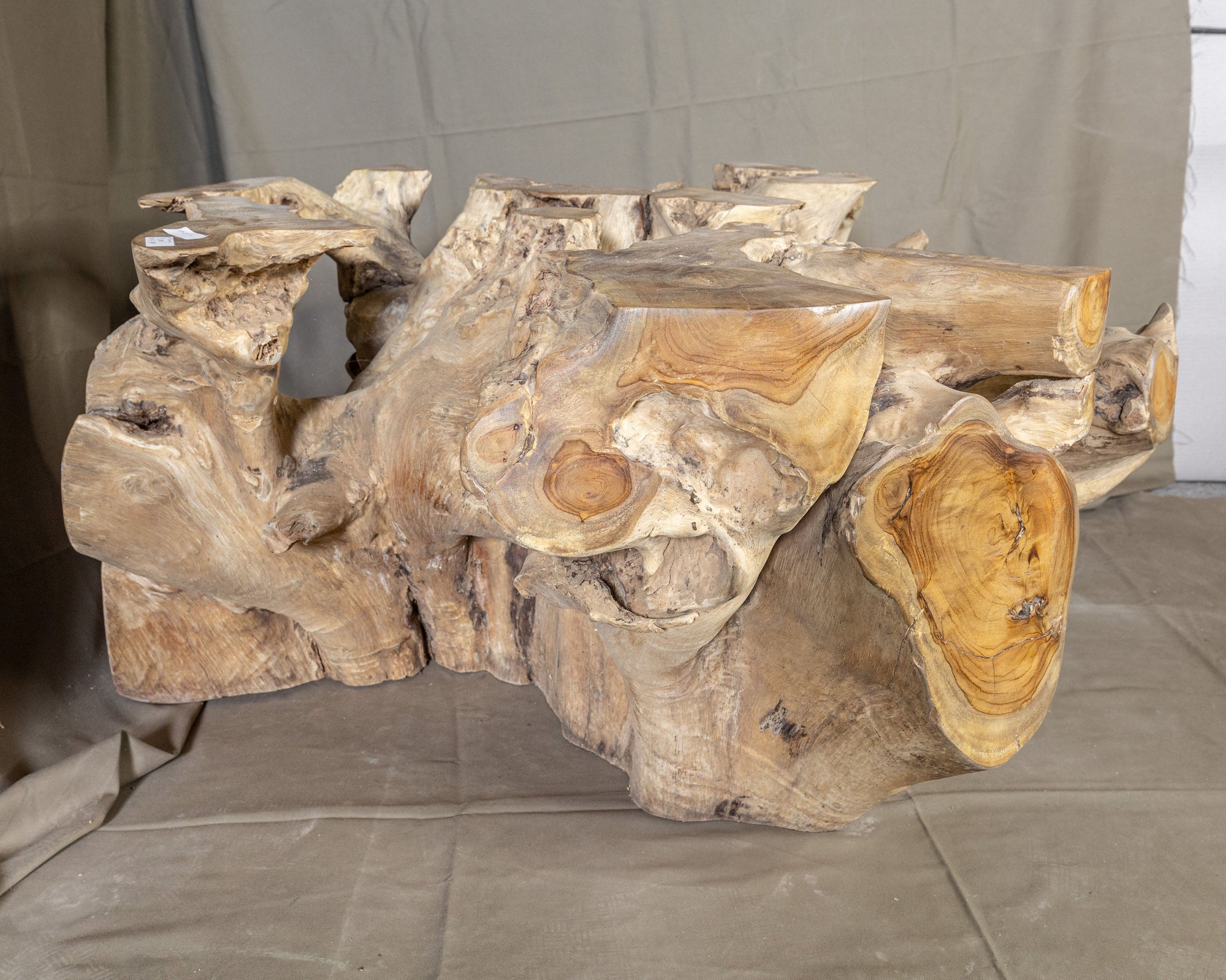 No. 2 Reclaimed Teak Root Square Glass Top Coffee Table