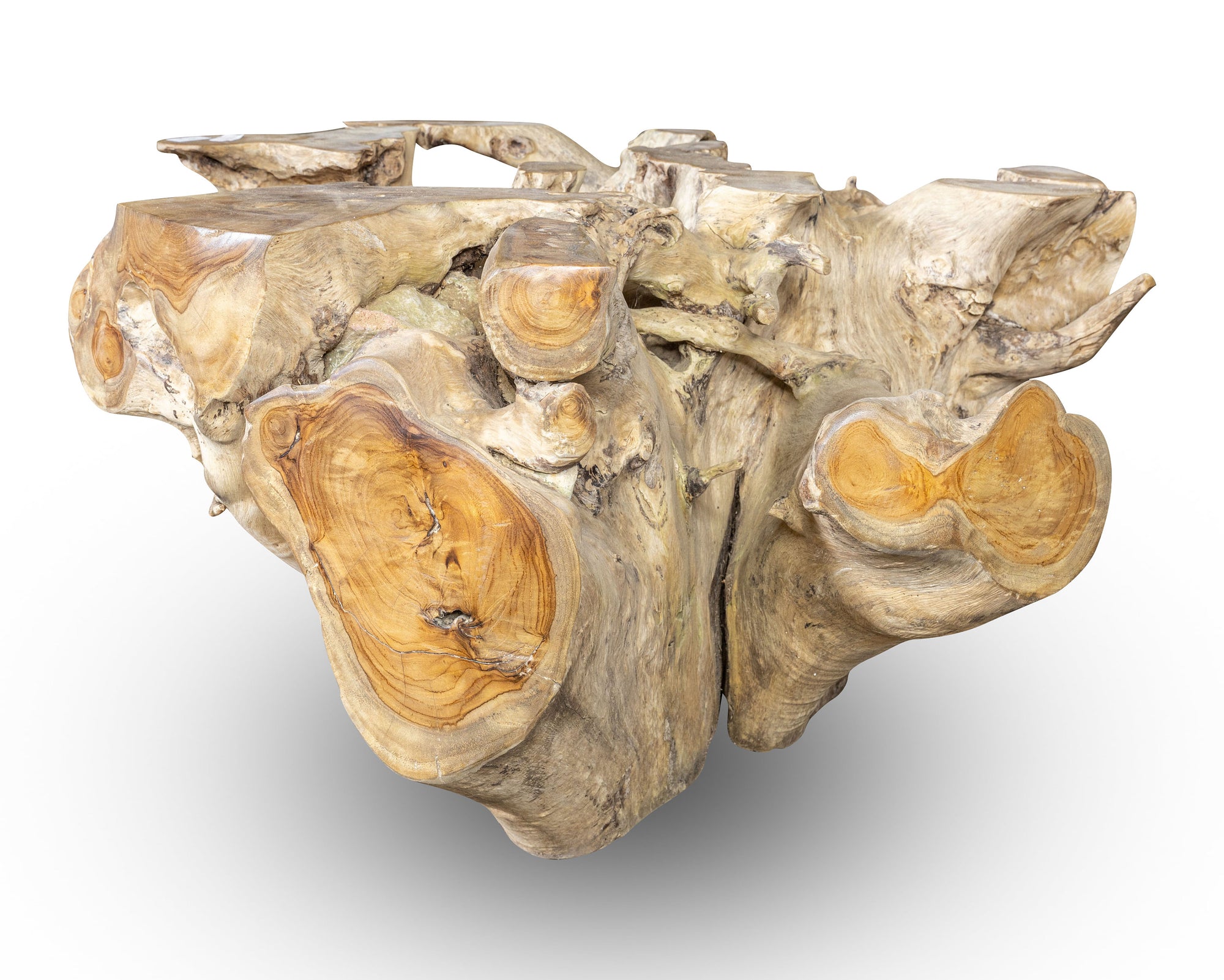 No. 2 Reclaimed Teak Root Square Glass Top Coffee Table