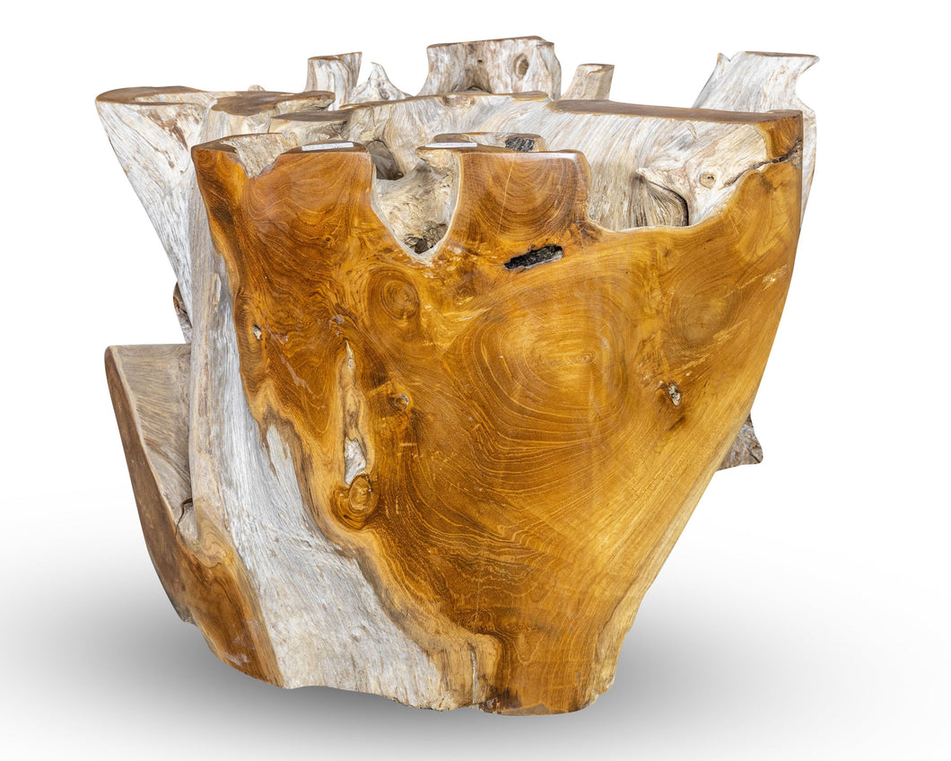 Teak Wood Root Coffee Table with Glass Top 35.5