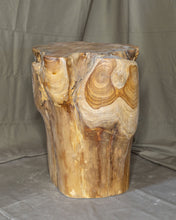 Load image into Gallery viewer, Solid Teak Wood Side Table, Natural Tree Stump Stool or End Table #10    17.75&quot; H x 14&quot; W x 14.5&quot; D
