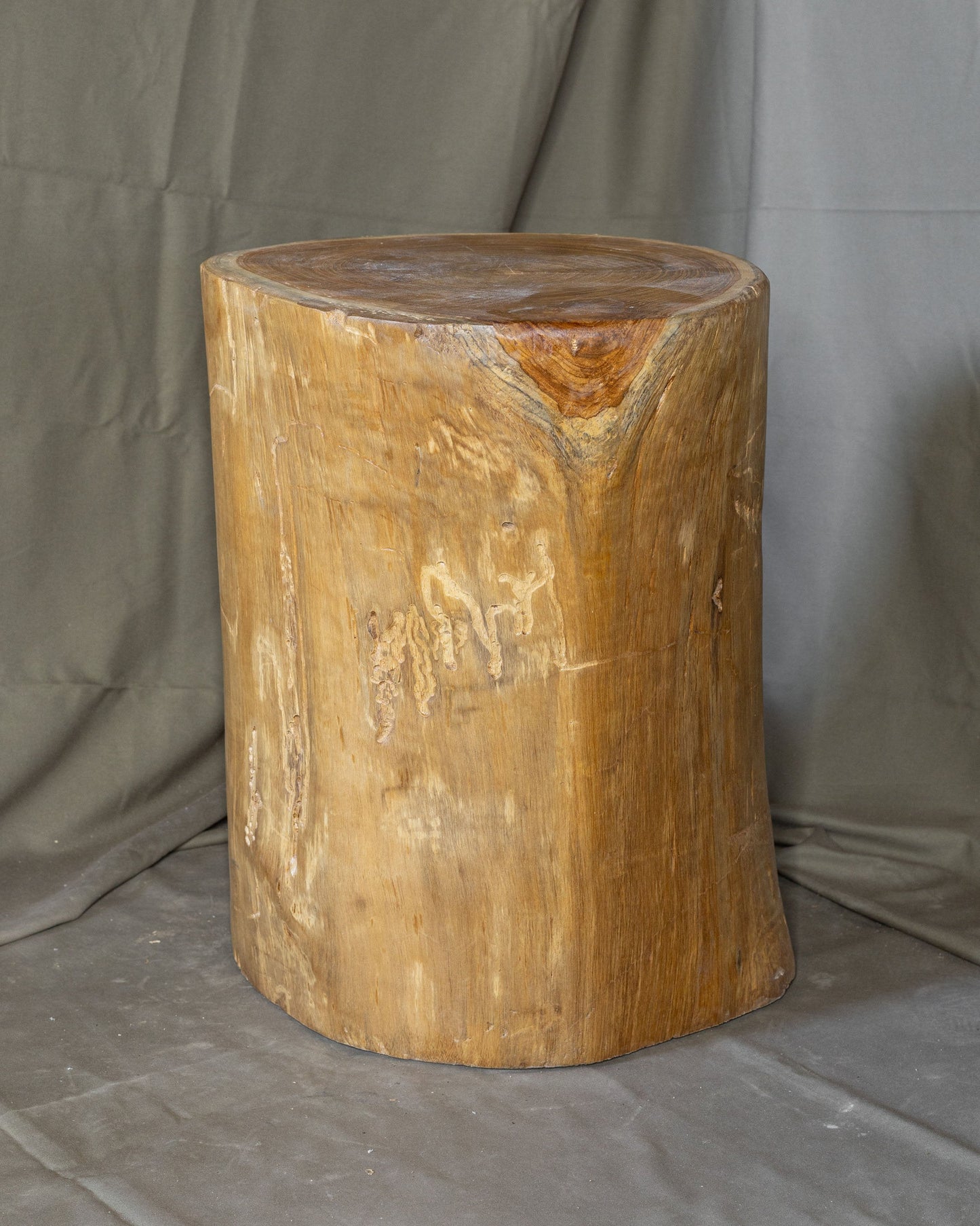 Solid Teak Wood Side Table, Natural Tree Stump Stool or End Table #16    18" H x 13.5" W x 13.5" D