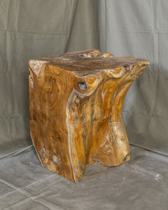 Square Solid Teak Wood Side Table, Natural Tree Stump Stool or End Table #6  15.5" H x 12" W x 12" D