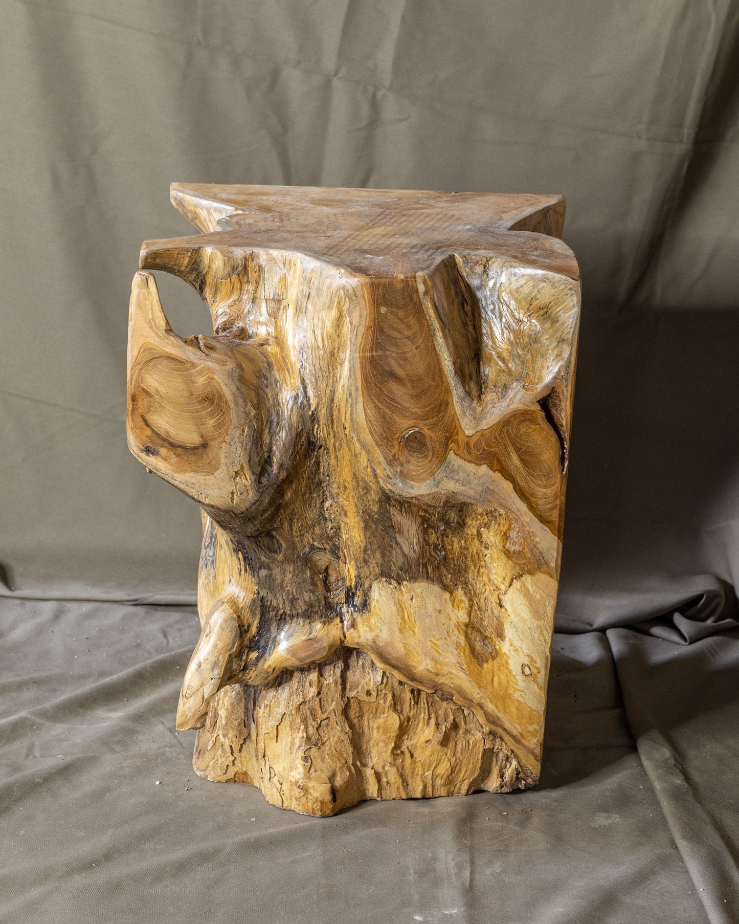 Square Solid Teak Wood Side Table, Natural Tree Stump Stool or End Table #15 16" H x 12.5" W x 12.5" D