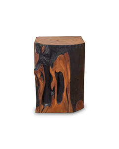 Square Solid Acacia  Wood Side Table, Black and Brown Natural Tree Stump Stool or End Table #1