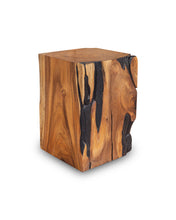 Load image into Gallery viewer, Square Solid Acacia  Wood Side Table, Black and Brown Natural Tree Stump Stool or End Table #3
