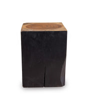 Load image into Gallery viewer, Square Solid Acacia  Wood Side Table, Black and Brown Natural Tree Stump Stool or End Table #4
