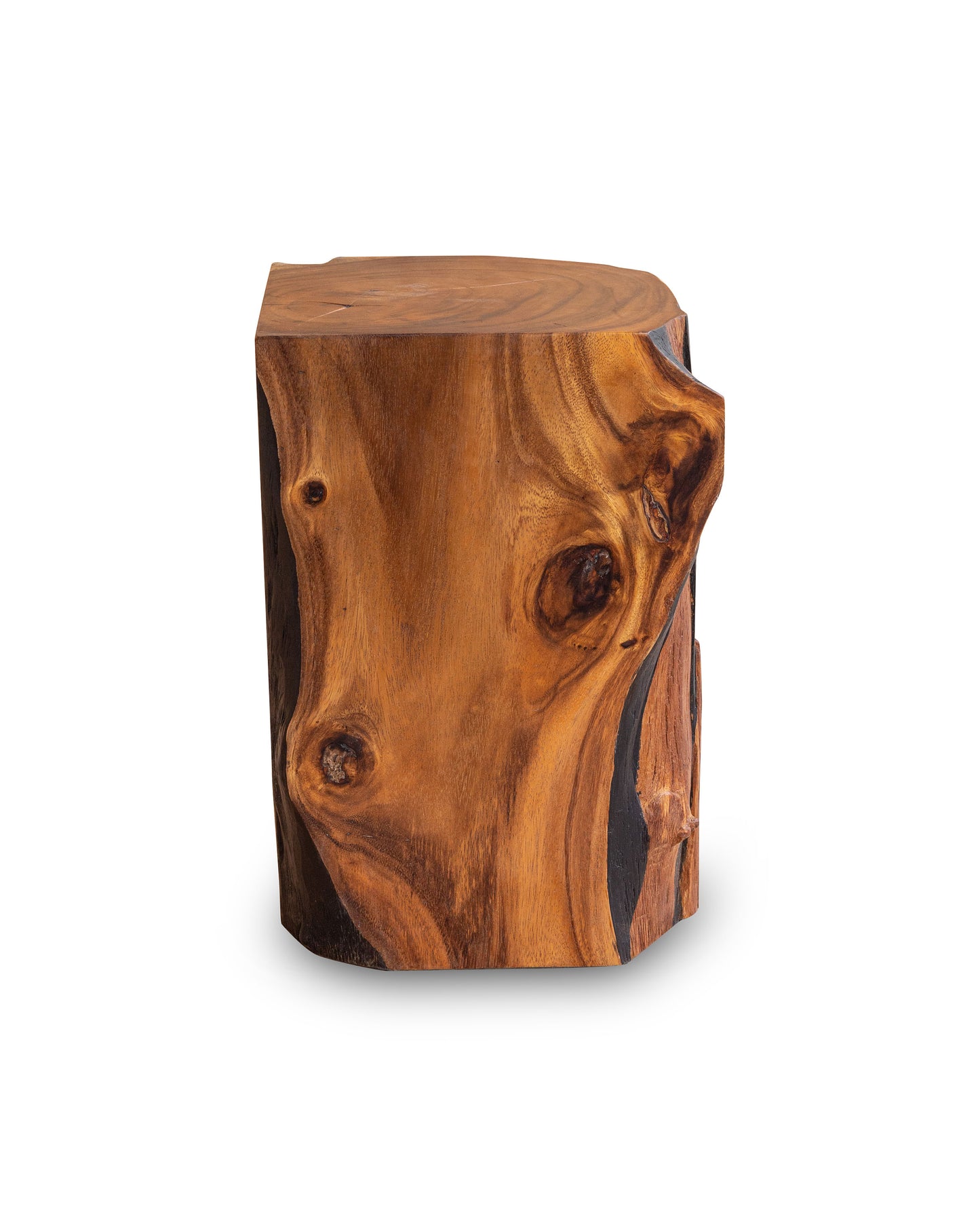 Square Solid Acacia Wood Side Table, Black and Brown Natural Tree Stump Stool or End Table #5