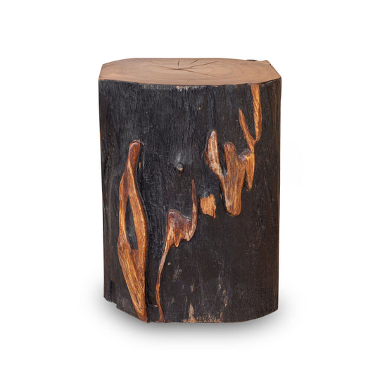 Square Solid Acacia  Wood Side Table, Black and Brown Natural Tree Stump Stool or End Table #6