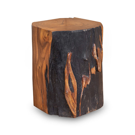 Square Solid Acacia  Wood Side Table, Black and Brown Natural Tree Stump Stool or End Table #6