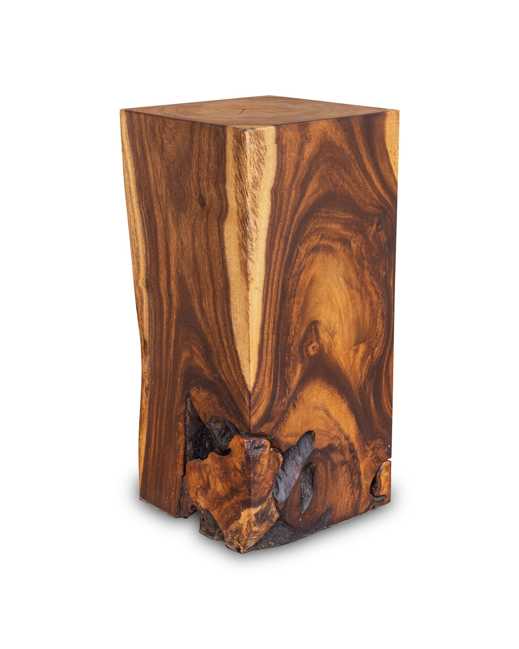 Square Solid Acacia Wood Side Table, Brown Natural Tree Stump Stool or End Table #B2