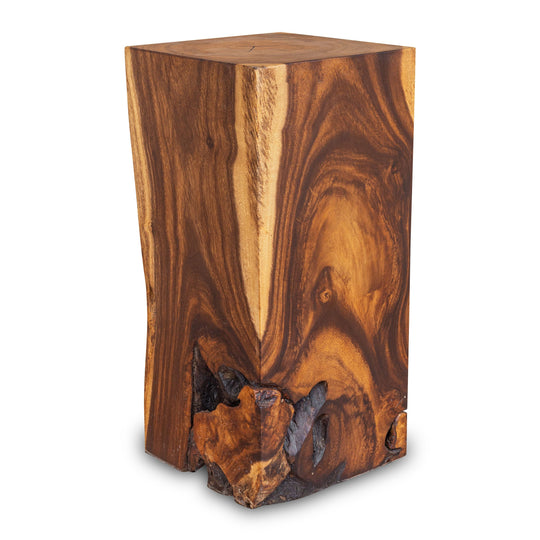 Square Solid Acacia Wood Side Table, Brown Natural Tree Stump Stool or End Table #B2