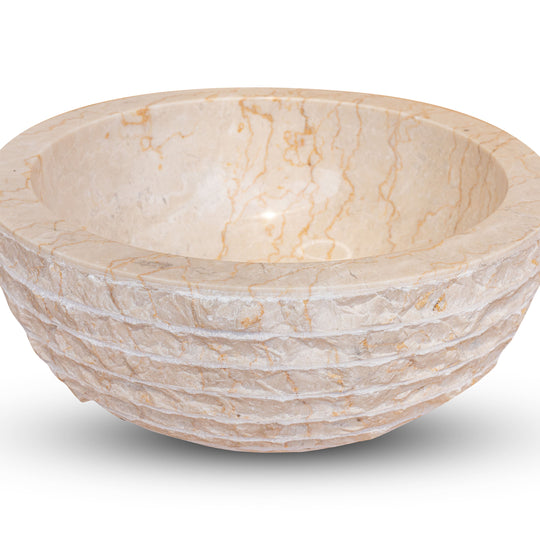 Small Natural Marble Vessel Sink | Hammer Finish Cream Color