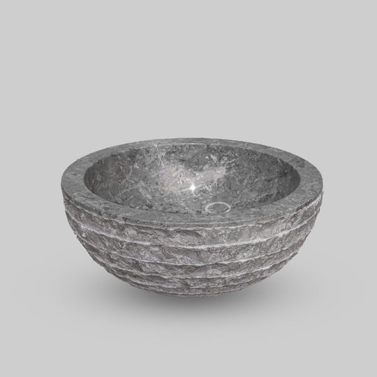 Small Natural Marble Vessel Sink | Hammer Finish Grey Color