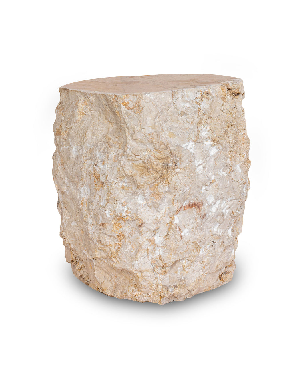 Natural Light Marble Side Table Block, Hammer Hit Edges Solid Stool or End Table #1