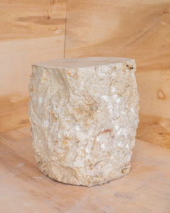 Natural Light Marble Side Table Block, Hammer Hit Edges Solid Stool or End Table #1