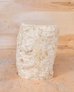 Natural Light Marble Side Table Block, Hammer Hit Edges Solid Stool or End Table #3