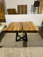 Load image into Gallery viewer, Modern Square Live Edge Dining Table, Wood and Metal Base
