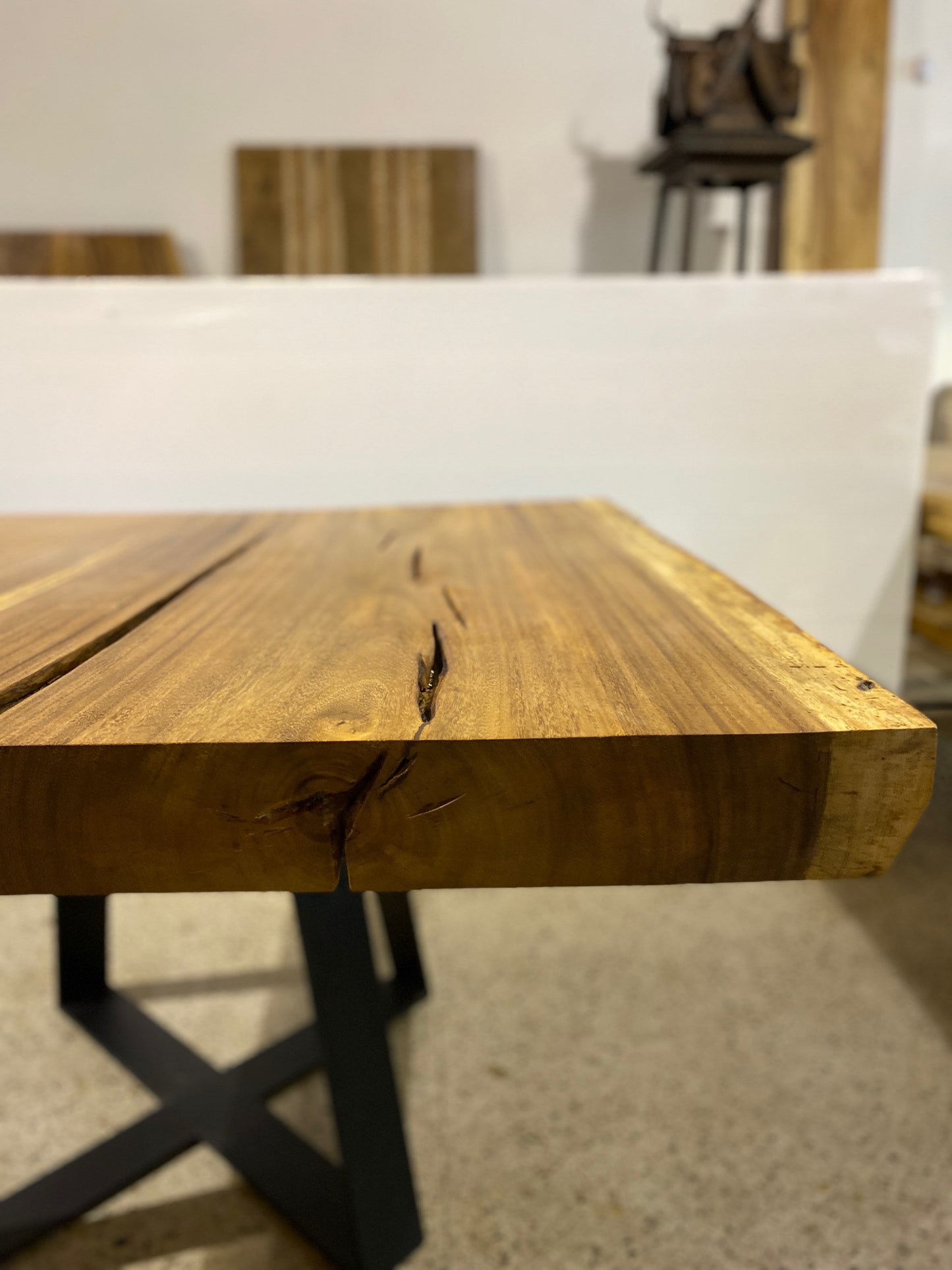 Modern Square Live Edge Dining Table, Wood and Metal Base