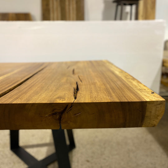 Modern Square Live Edge Dining Table, Wood and Metal Base