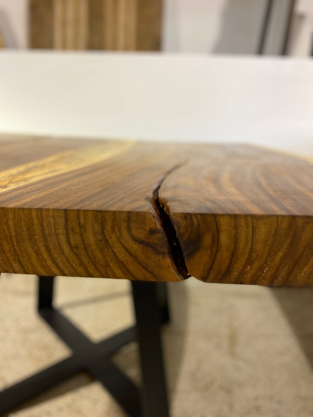 No. 2 – 53” Square Live Edge Dining Table – Acacia Slab with Metal Base