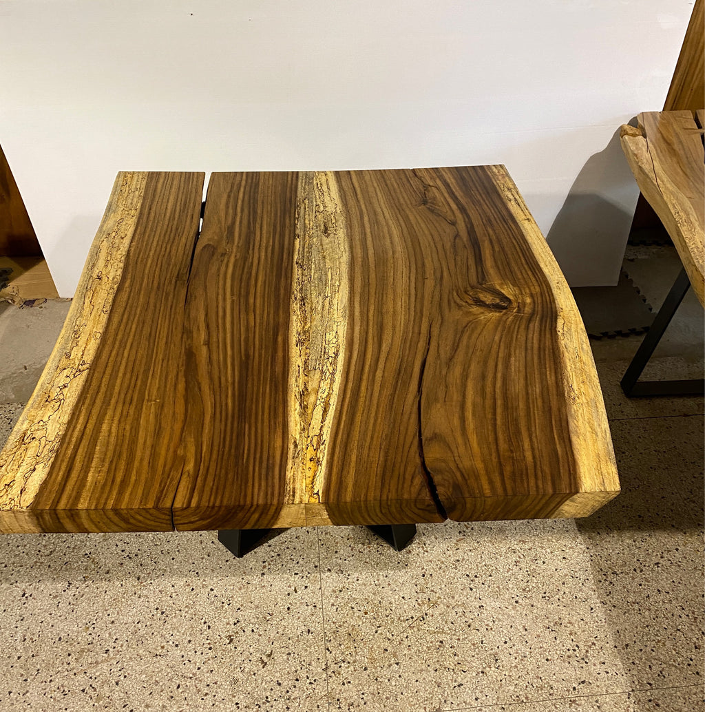 No. 2 – 53” Square Live Edge Dining Table – Acacia Slab with Metal Base