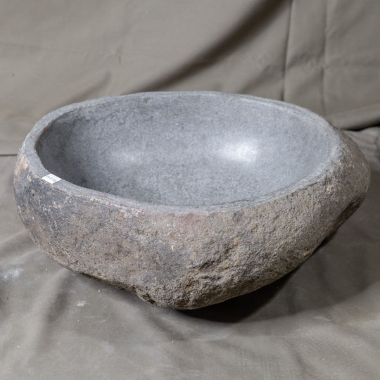 Natural Stone Oval Vessel Sink | River Stone Gray Wash Bowl #20 size is 15.5