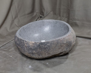 Natural Stone Oval Vessel Sink | River Stone Gray Wash Bowl #20 size is 15.5" W x 13" D x 5.5" H